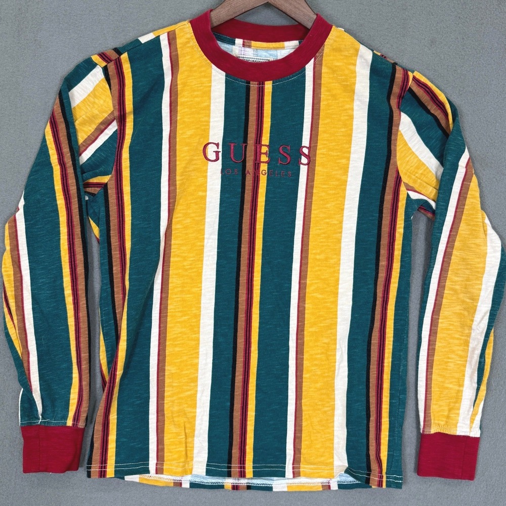 Guess Originals Shirt Men XS Multicolor Striped Long Sleeve Cotton Logo Tee